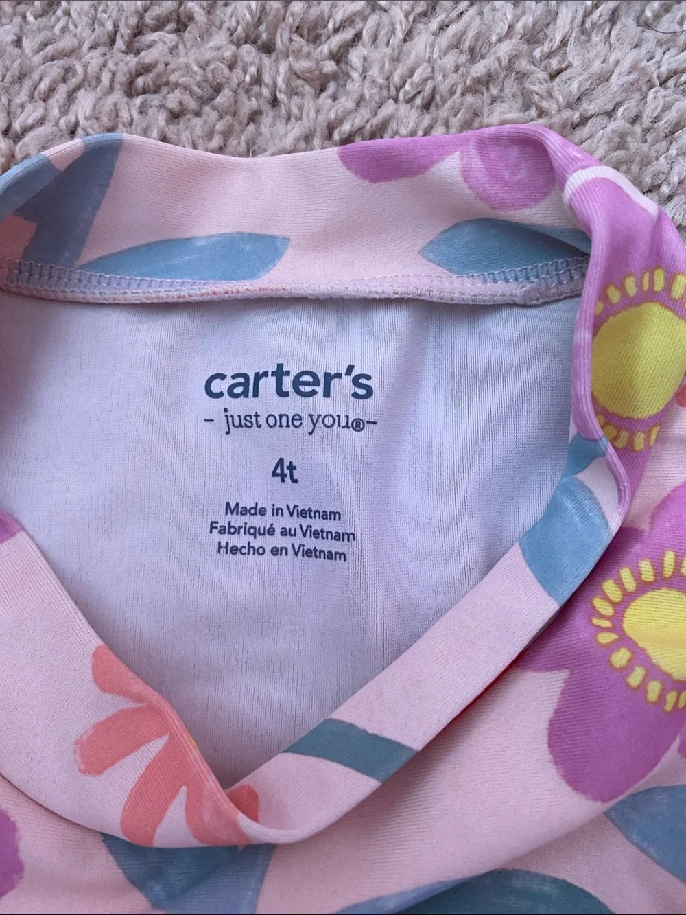 Carter's Pink Floral Rash Guard Top with Yellow Sun Accents